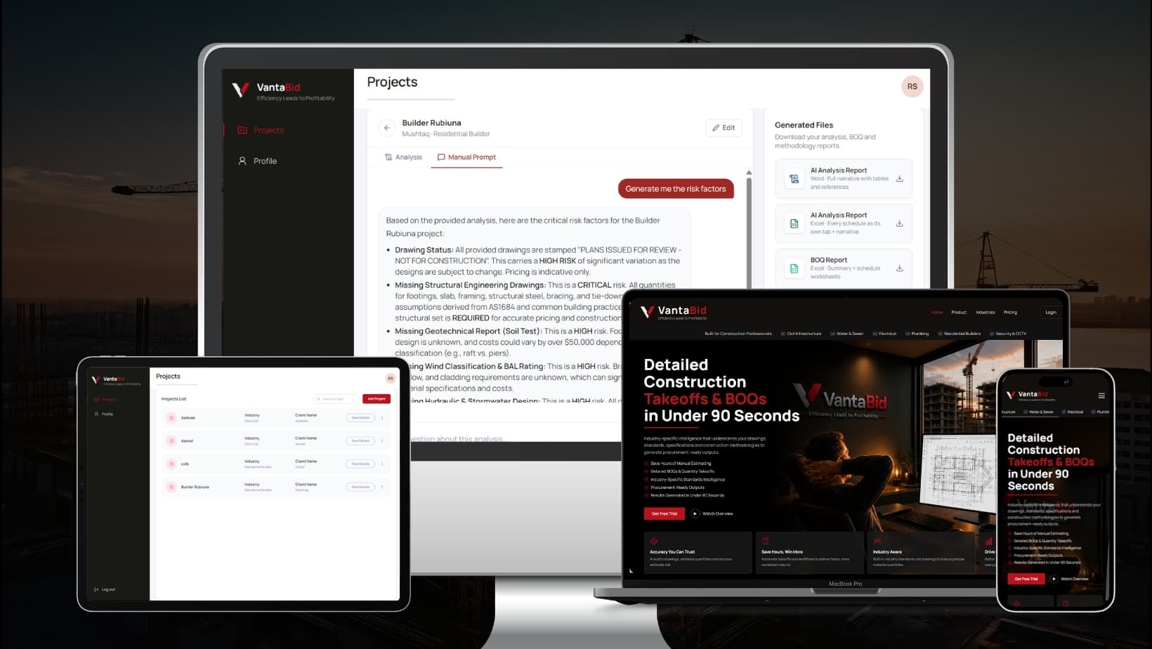 VantaBid: AI Construction Takeoffs & BOQ Estimating Platform project screenshot